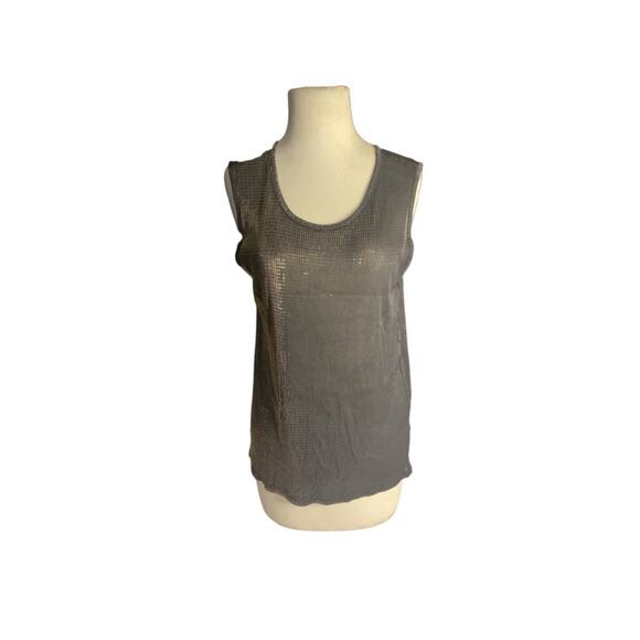 Black Metallic Mesh Tank Top Y2K Clubwear Sparkle Sleeveless M - Picture 3 of 6